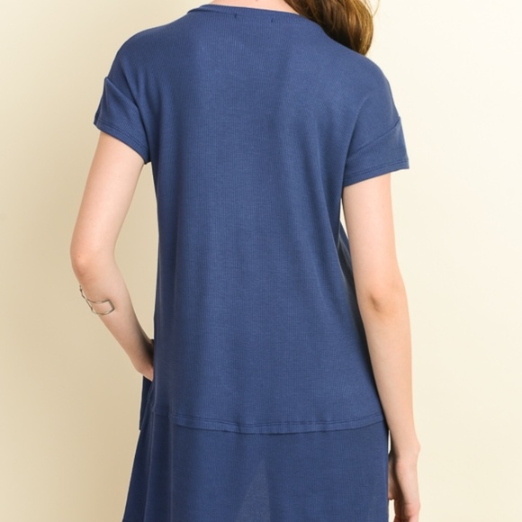 Navy Waffle Knit Lace Up Tunic 07002 - Picture 2 of 7